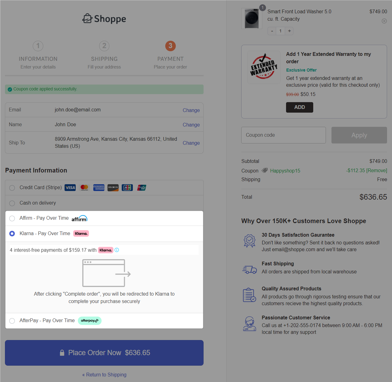 Woocommerce buy now pay later payment options on the checkout page
