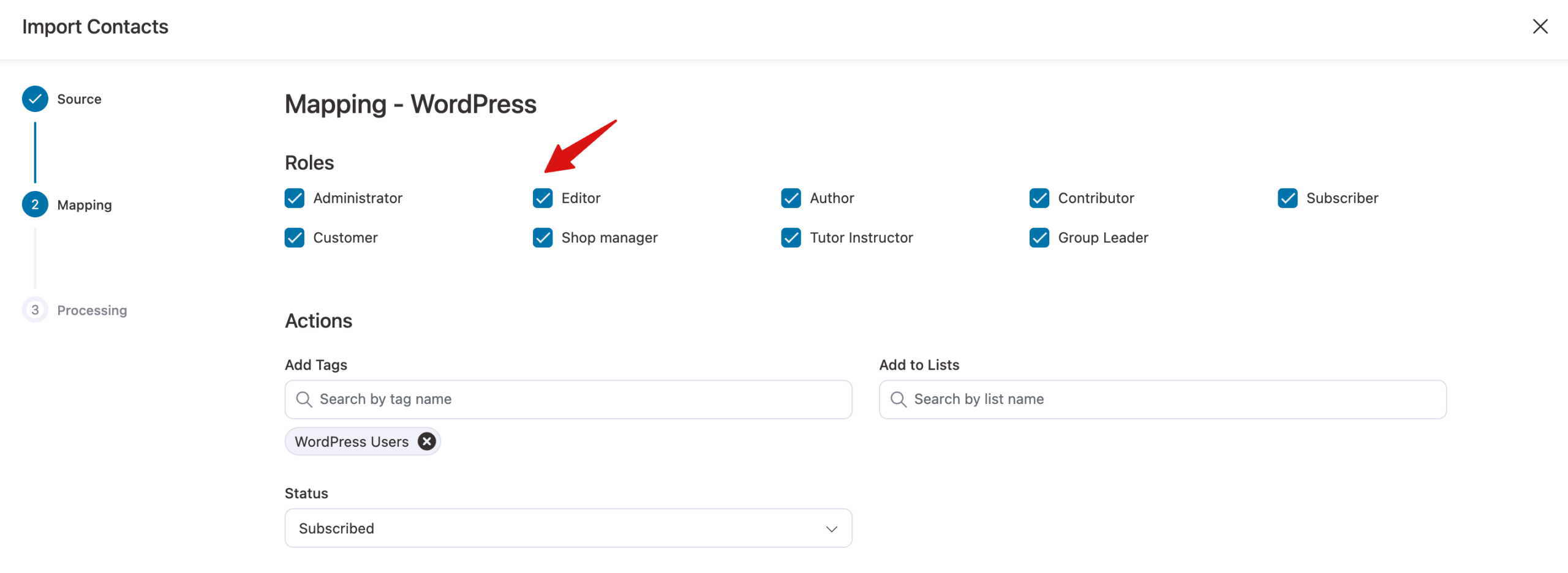 map wordpress user role