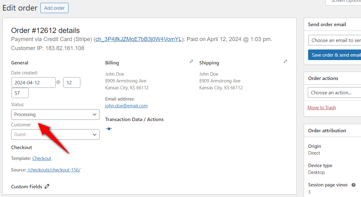 Your order status will automatically change to processing when you manually approve the transaction charge