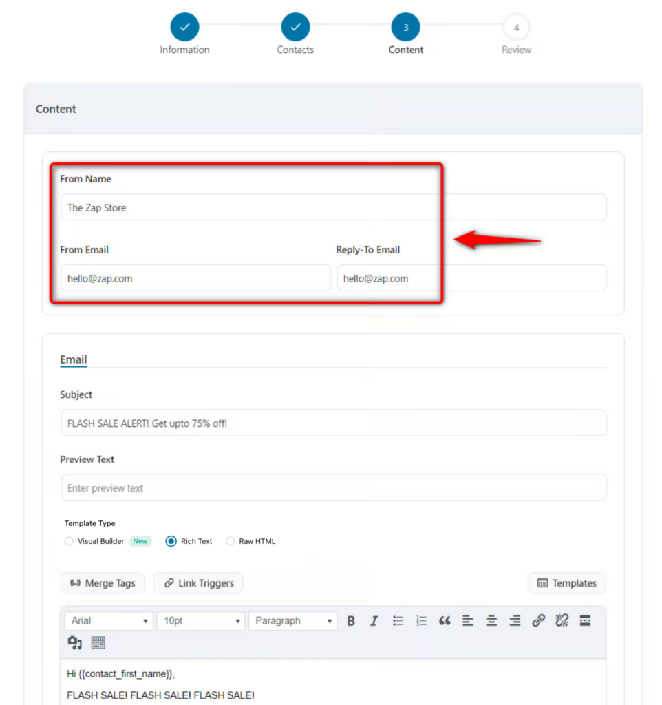 override email sender option in FunnelKit Email broadcasts