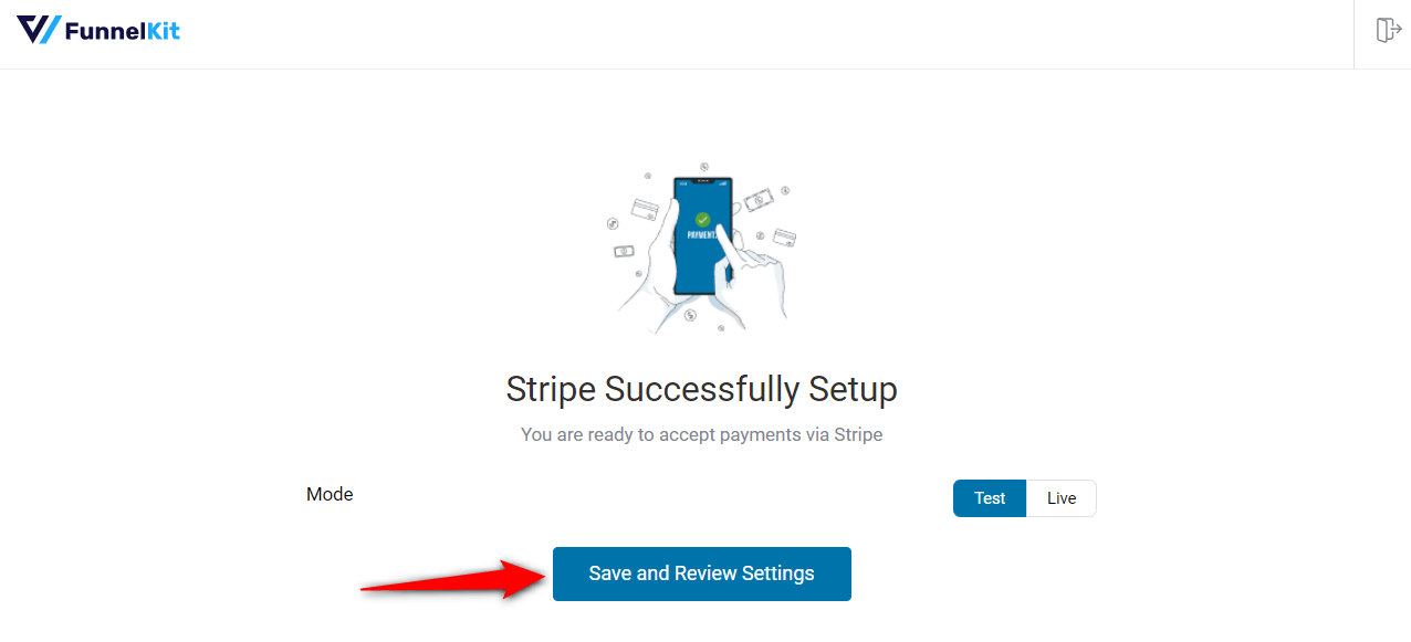 save and review settings of FunnelKit stripe plugin
