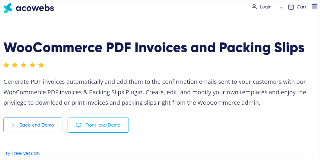 WooCommerce PDF Invoices and Packing Slips plugin by Acowebs