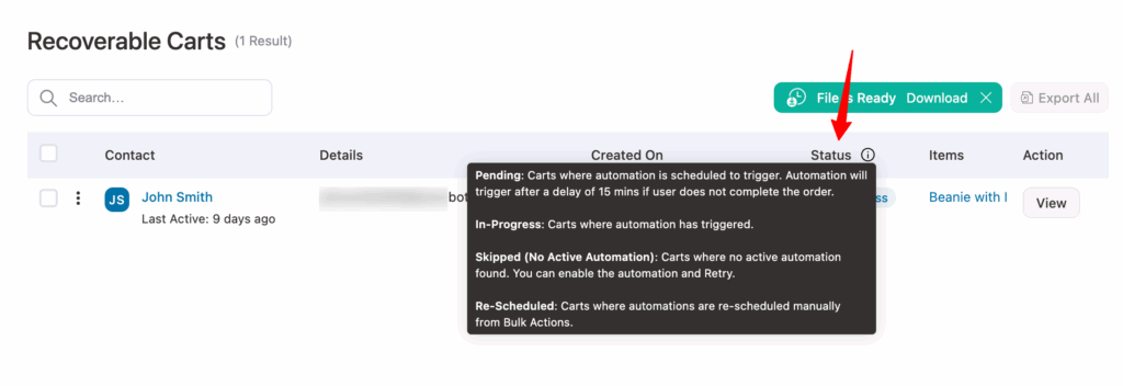 Recoverable Cart statuses