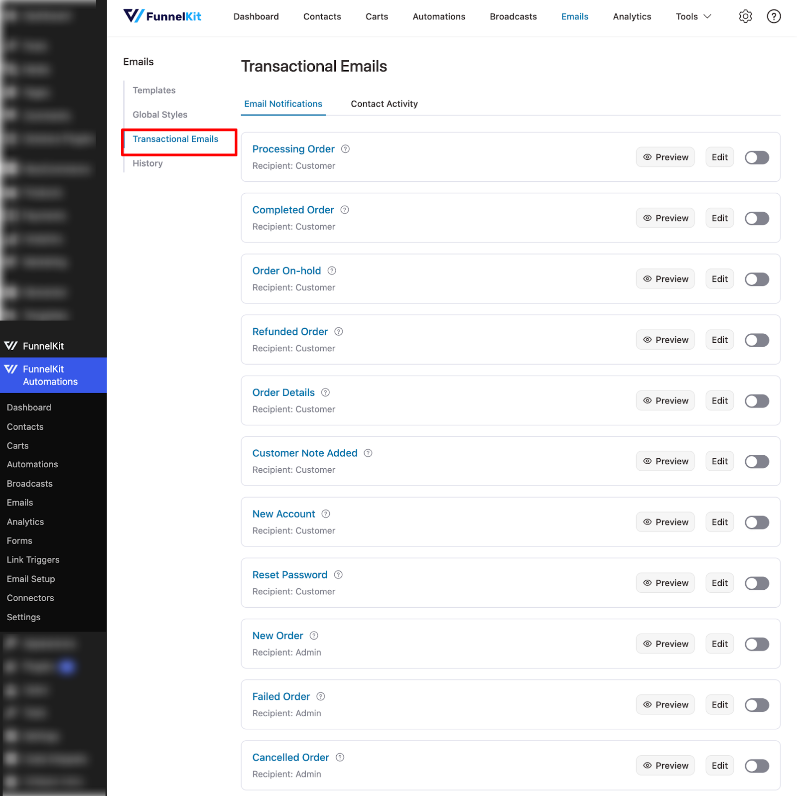 WooCommercec transactional email by FunnelKit Automaitons