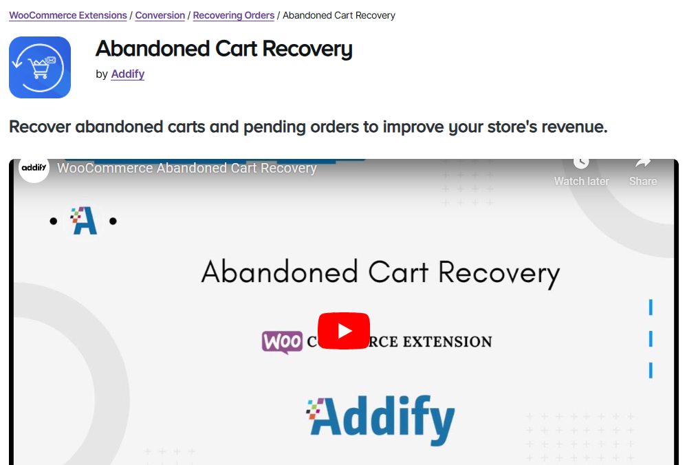 Abandoned Cart Recovery plugin by WooCommerce