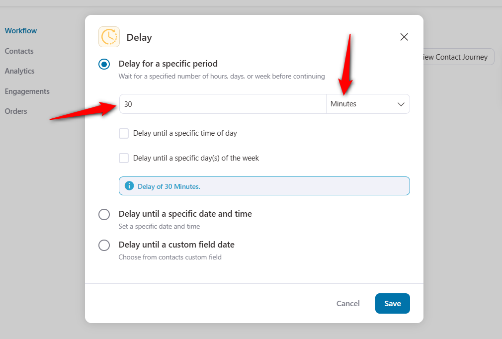 Configure the delay for a specific period