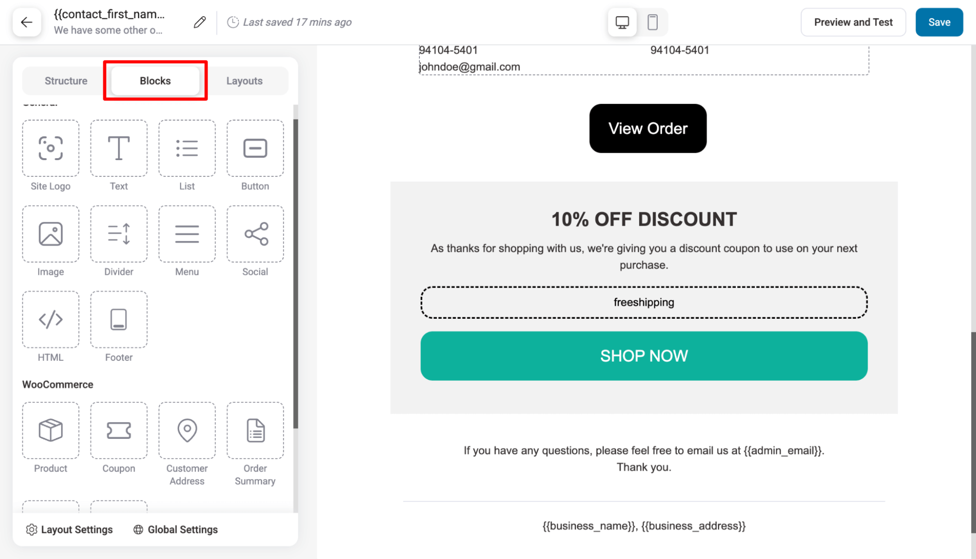 blocks to design your WooCommerce emails