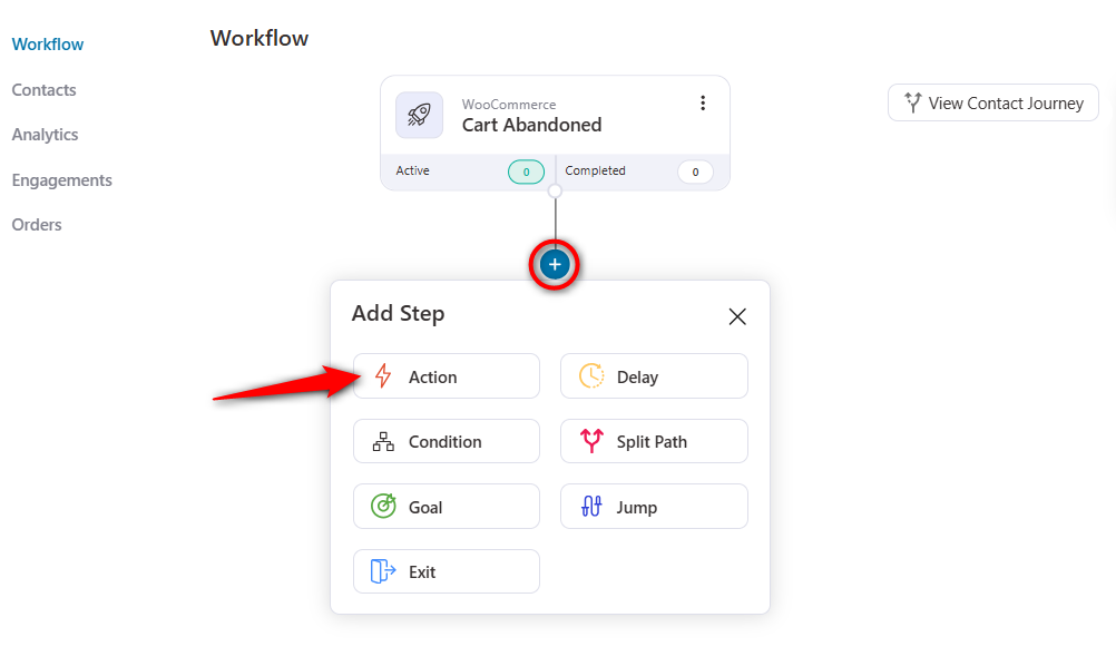 Add an action to your abandoned cart workflow