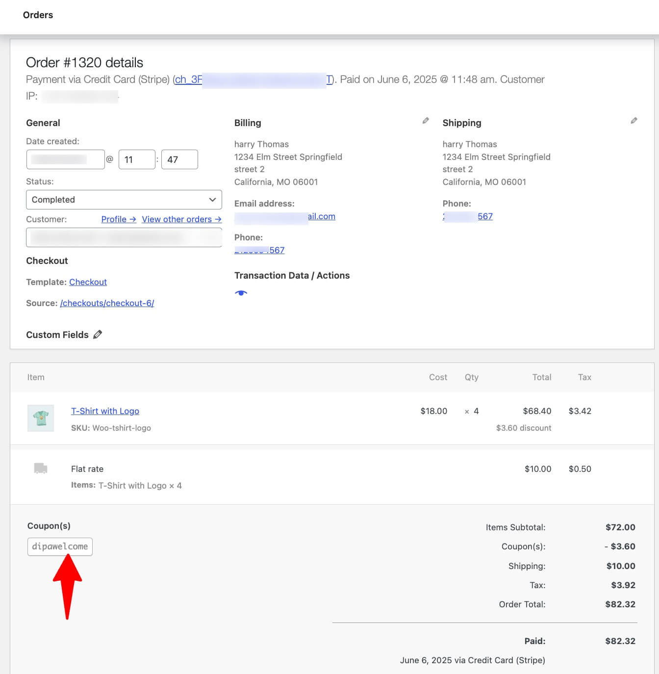 check coupon applied for a specific order