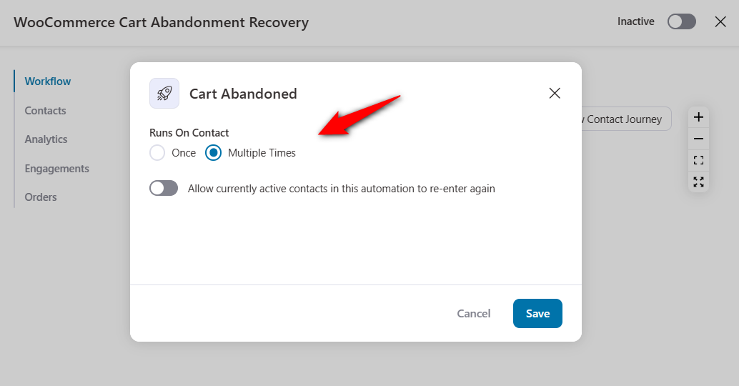 Configure the woocommerce cart abandonment event trigger