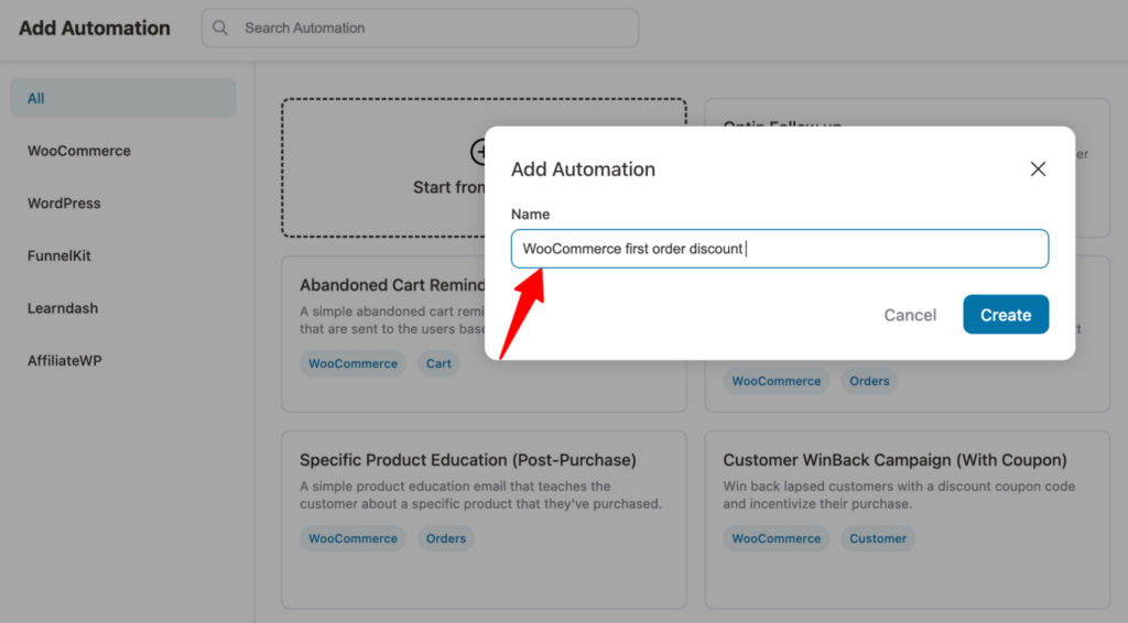 create automation to geenrate and share discount to first time users automatically