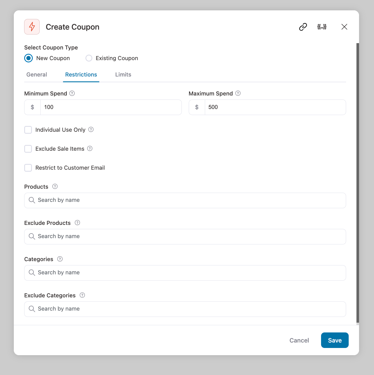 create coupon restrictions