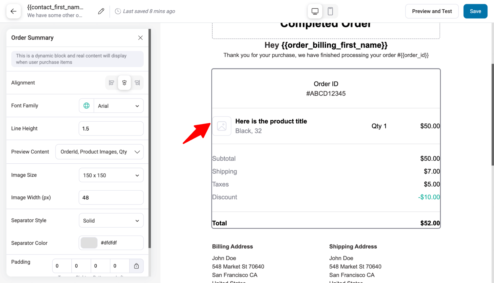 customize order summary section