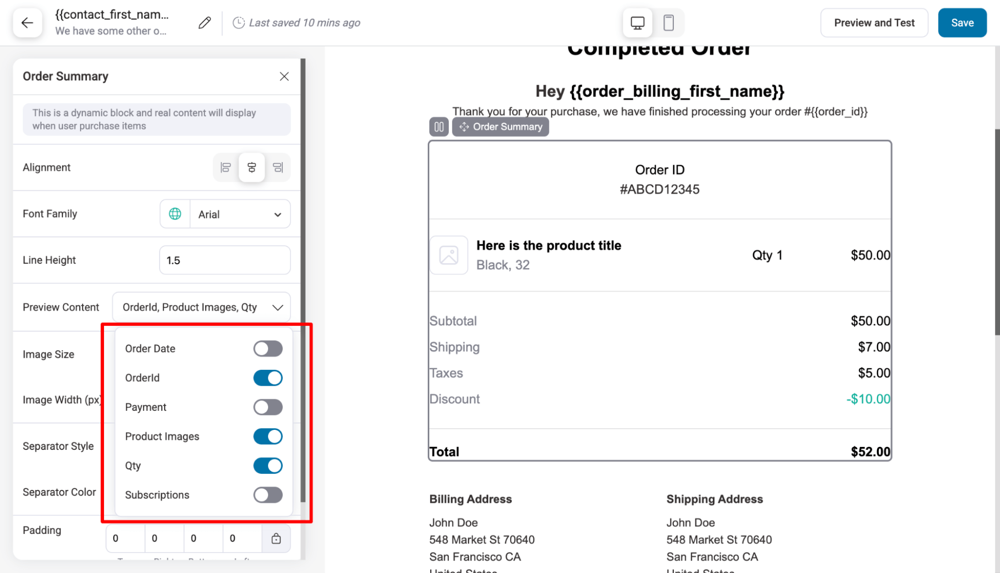 customize order summary