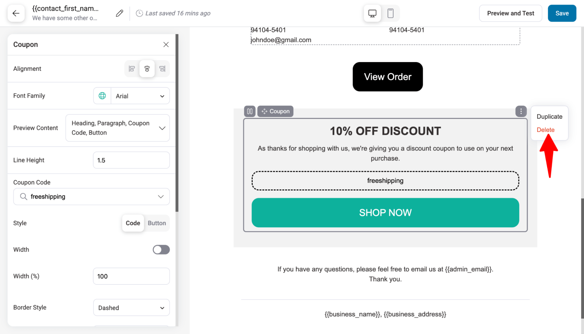 delete discount code coupon block 