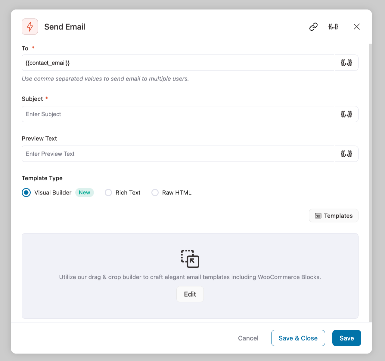 Enter subject line and email template