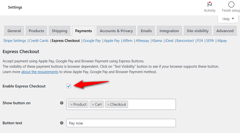 enabling express checkout option