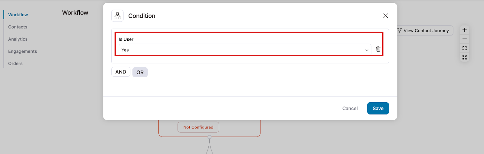Condition setup to check if the user exists
