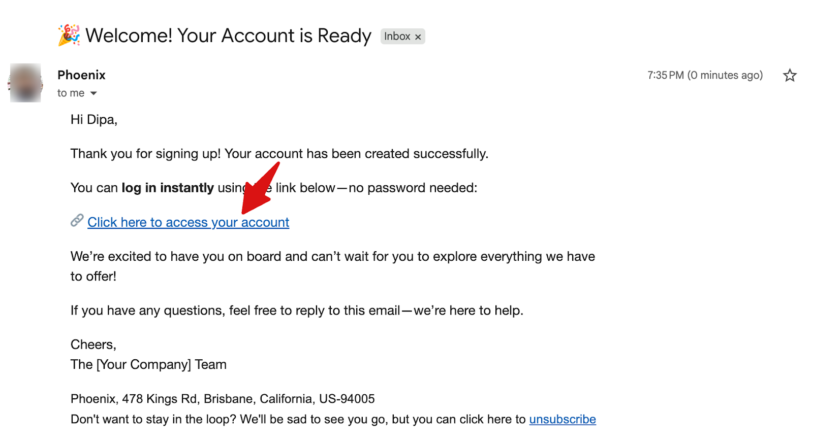 Email received with link trigger