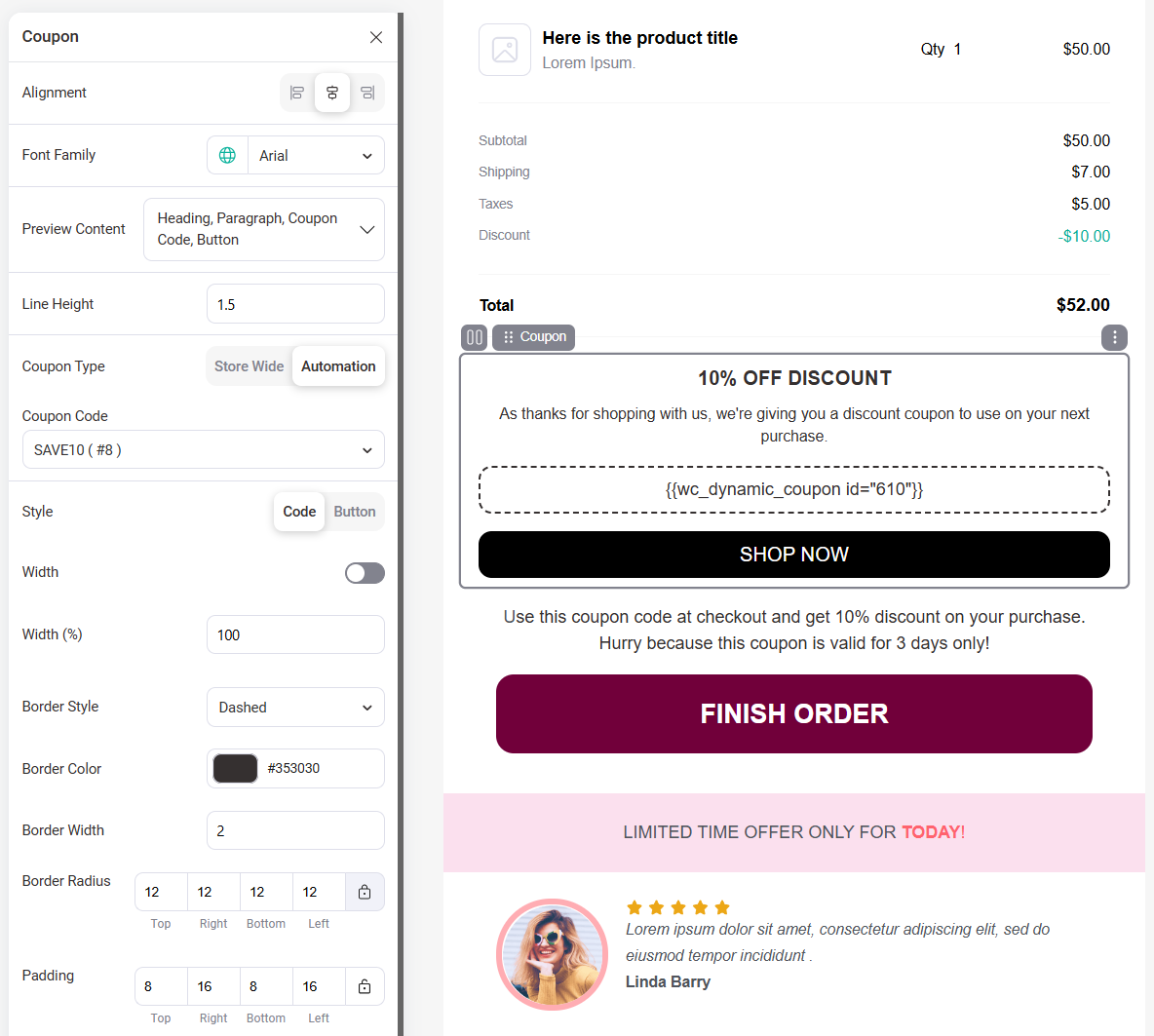 Paste the coupon into your woocommerce cart abandonment email