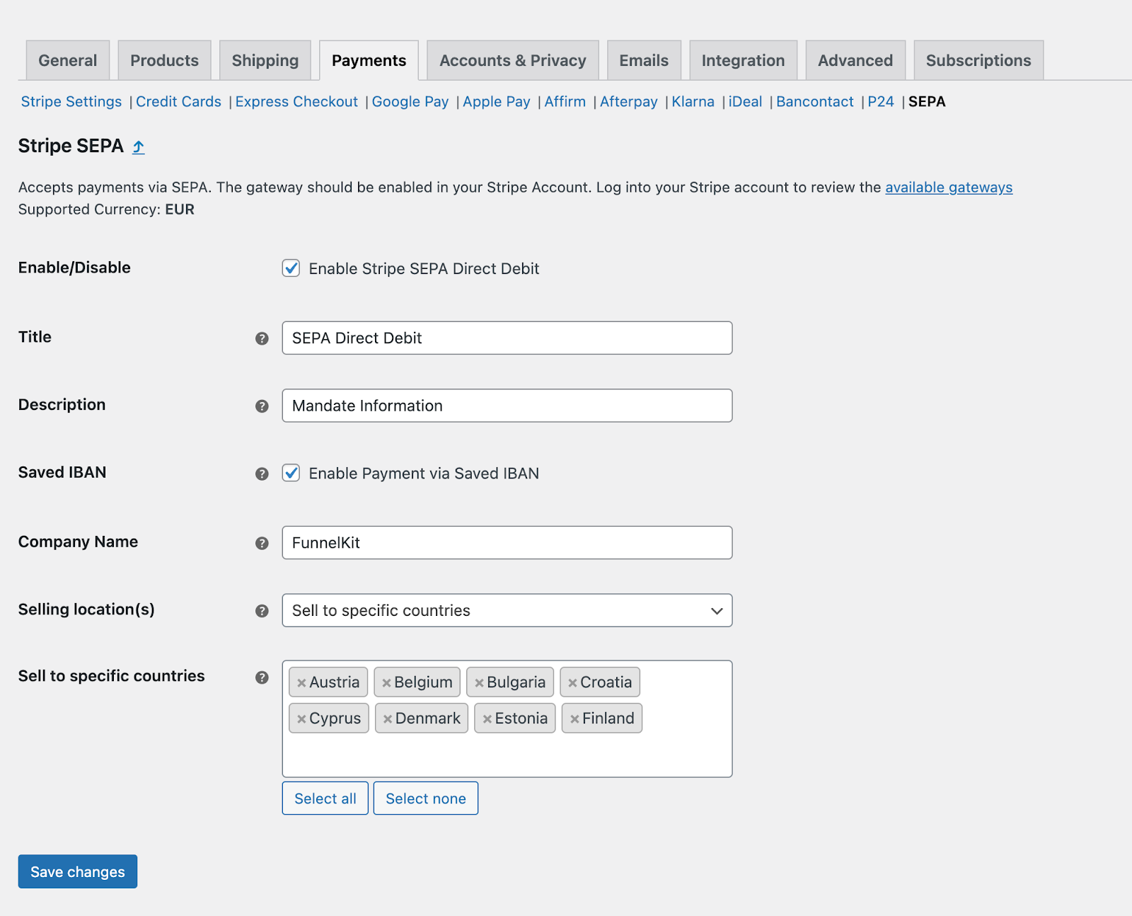 Enable multiple payment methods including local payments like iDEAL, Bancontact, P24, SEPA - WooCommerce checkout optimization 