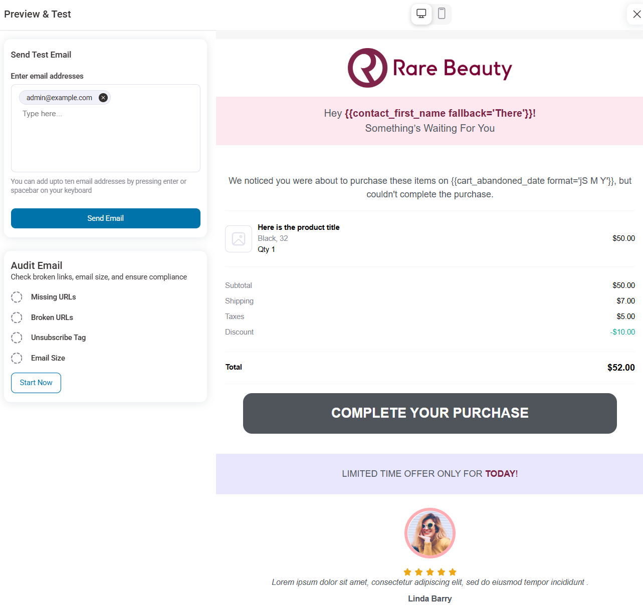 Preview and test send your woocommerce cart abandonment email