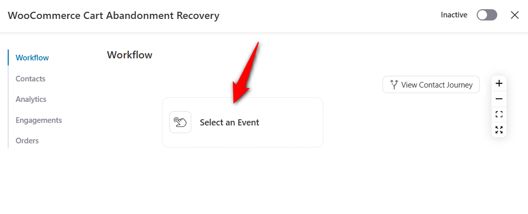 Select an event to select woocommerce cart abandonment trigger
