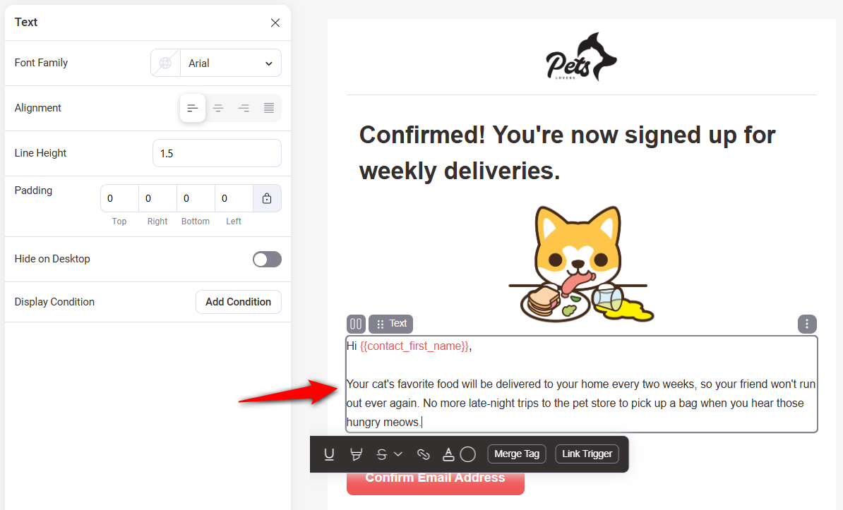 Add engaging text to your workspace about the subscription details