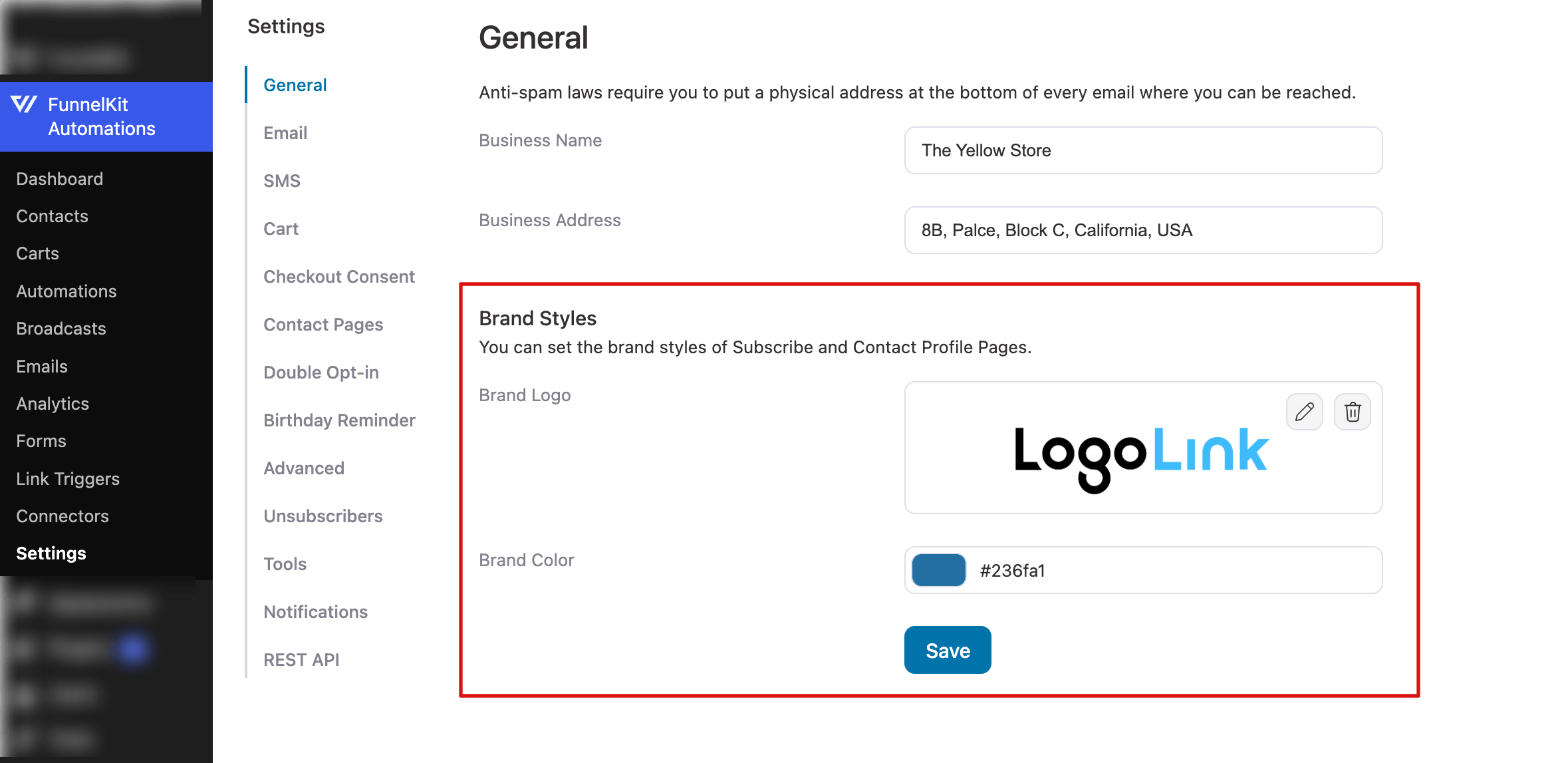 brand styles funnelkit automations