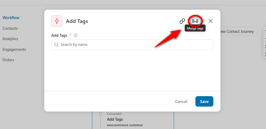 Go to merge tags to personalize your tag name