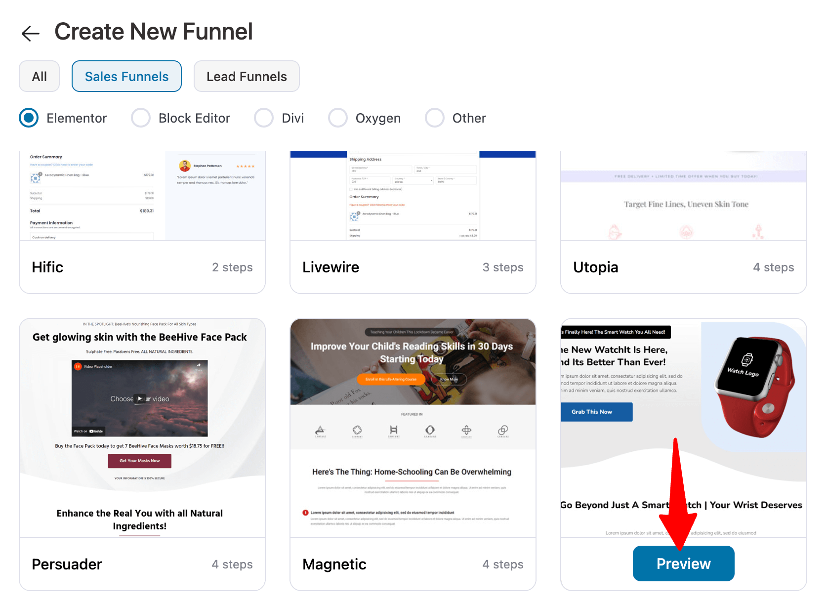 click preview on presenter - free sales funnel template