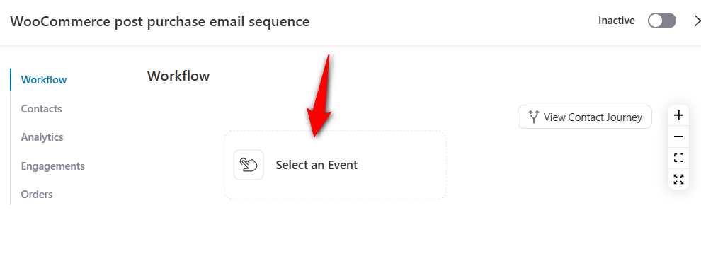 Select an event to add the event trigger