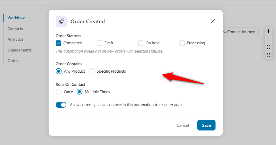 Configure the order created event trigger for your woocommerce post purchase email