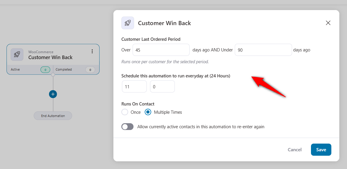 Configure winback event in FunnelKit Automations