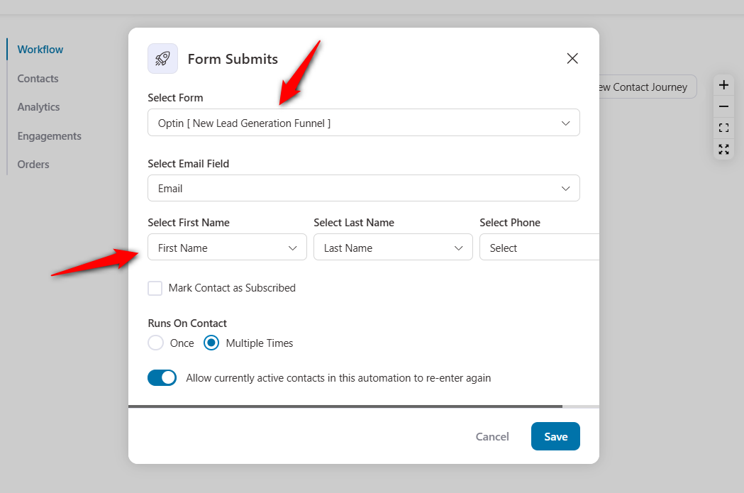 Select the form and map the email field
