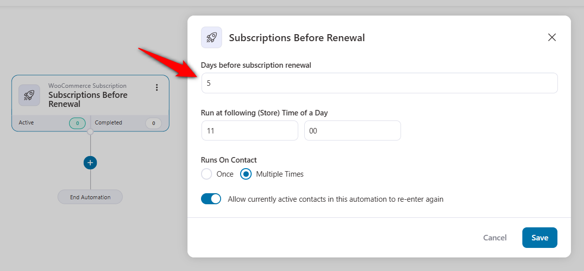 add the subscriptions before renewal event trigger