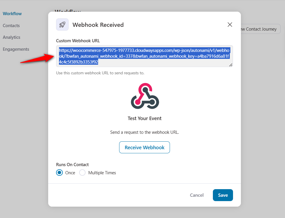 Copy the custom webhook URL