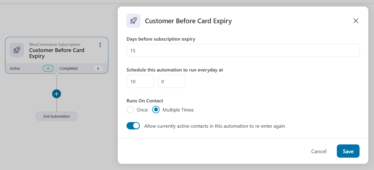 Customer card before expiry event to send notifications about updating the new payment in the account