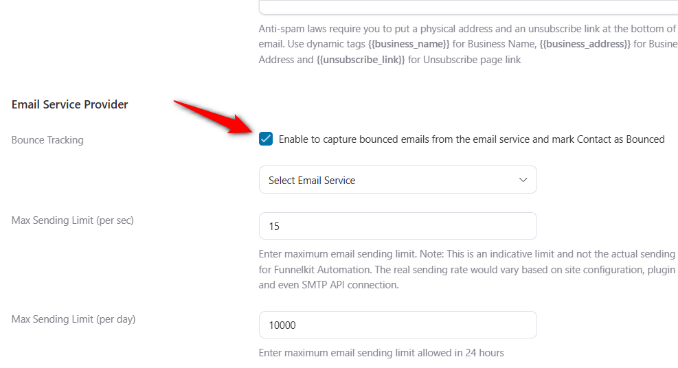 Enable bounce tracking under email settings