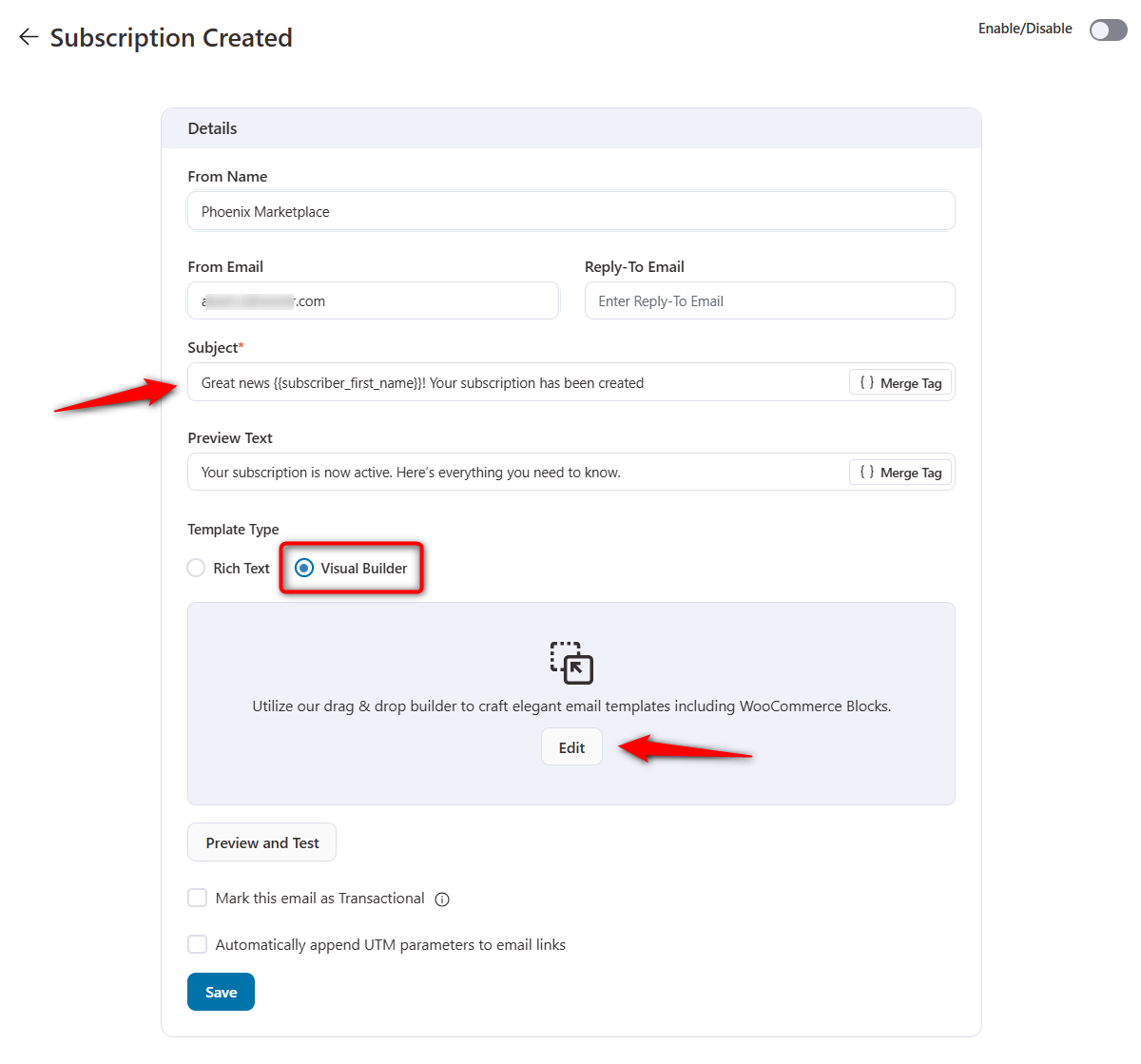 enter from name, from email and reply-to email