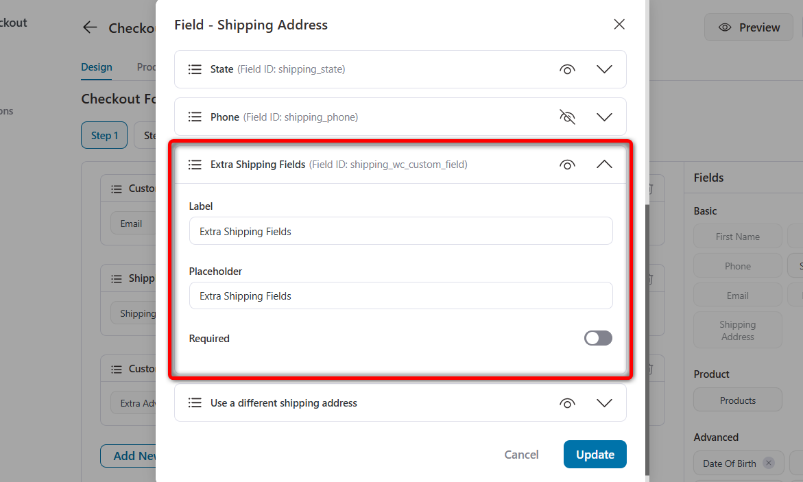 Extra shipping fields