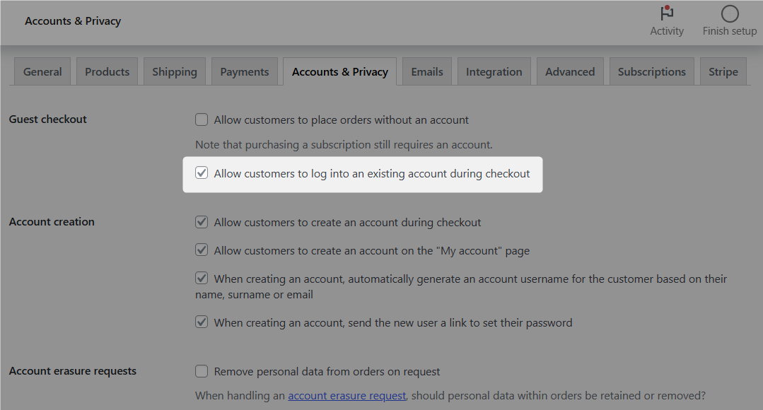 allow customers to log into an existing account during checkout