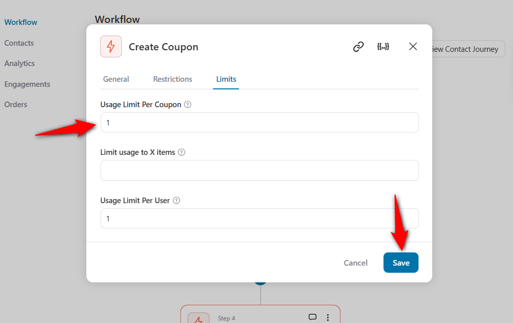 Specify the usage limits of your WooCommerce dynamic coupon