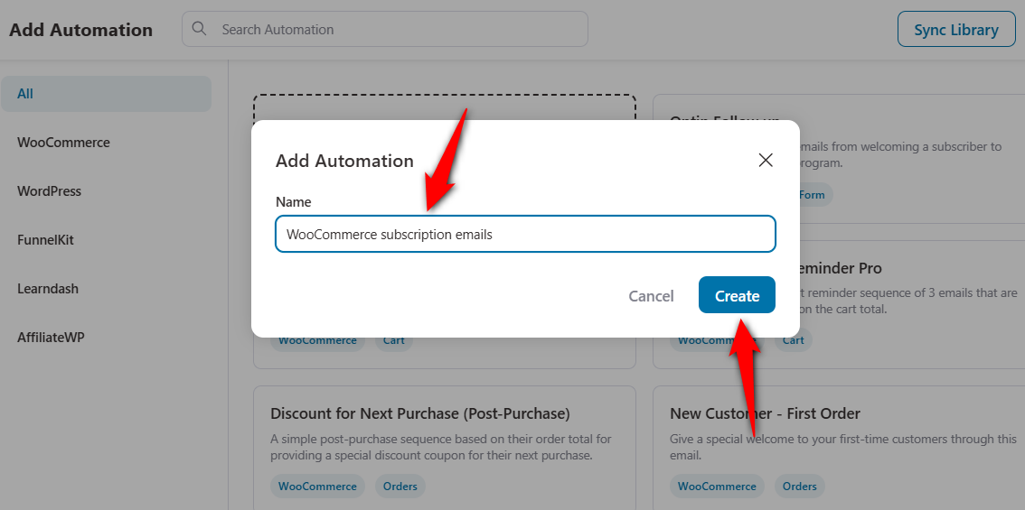 Start from scratch and name your automation - woocommerce subscription emails