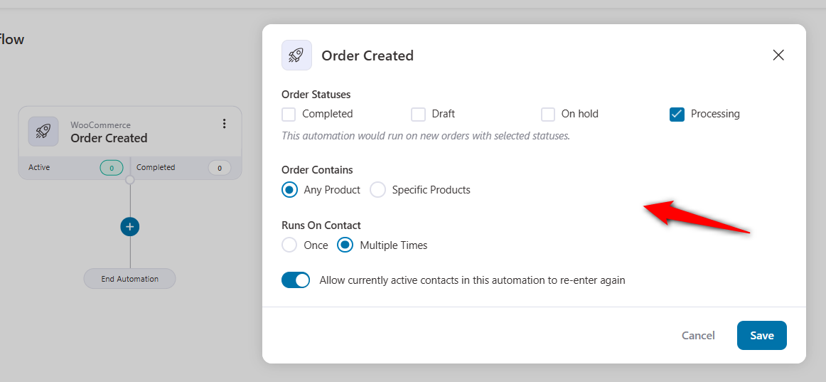 Configure the order created event trigger for your woocommerce google sheets automation use case