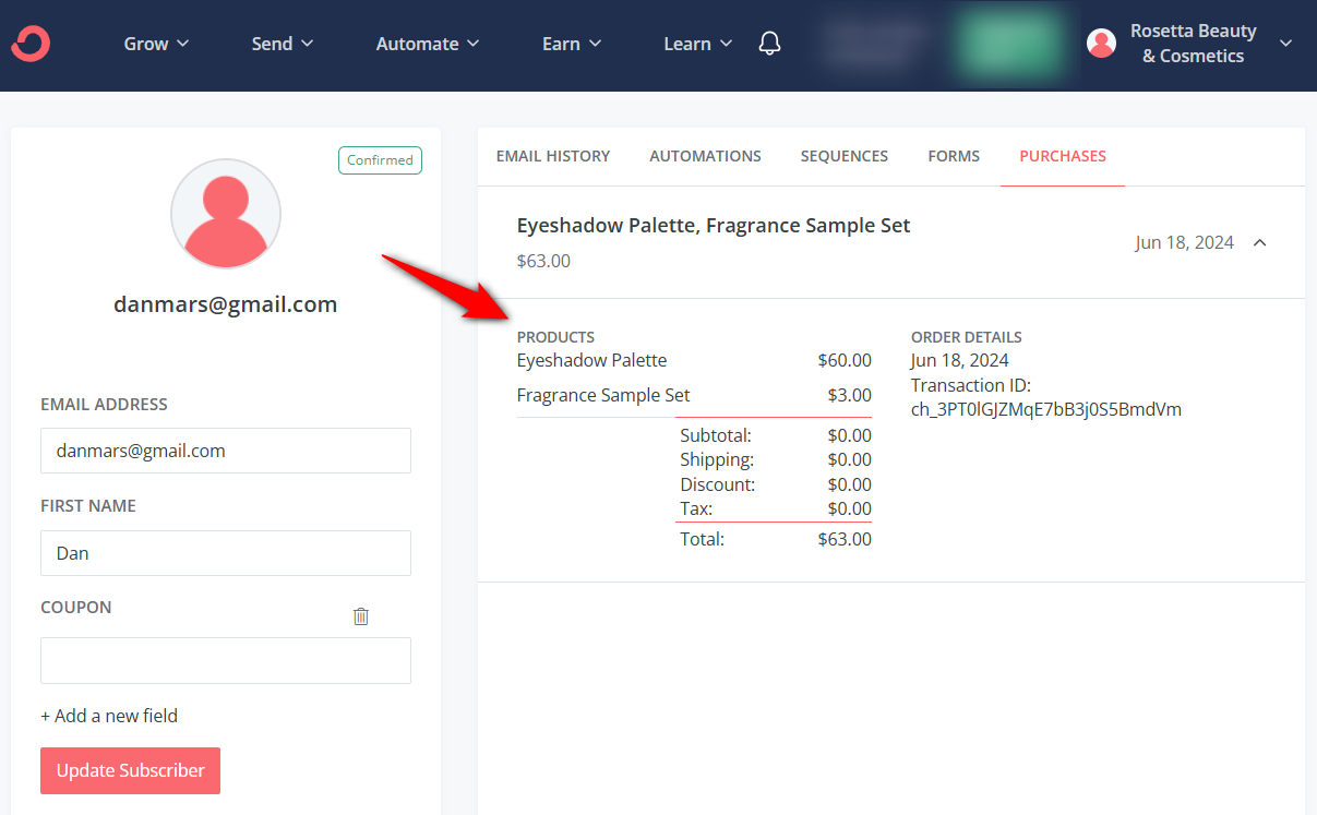 Purchase Order data sent from woocommerce to convertkit account