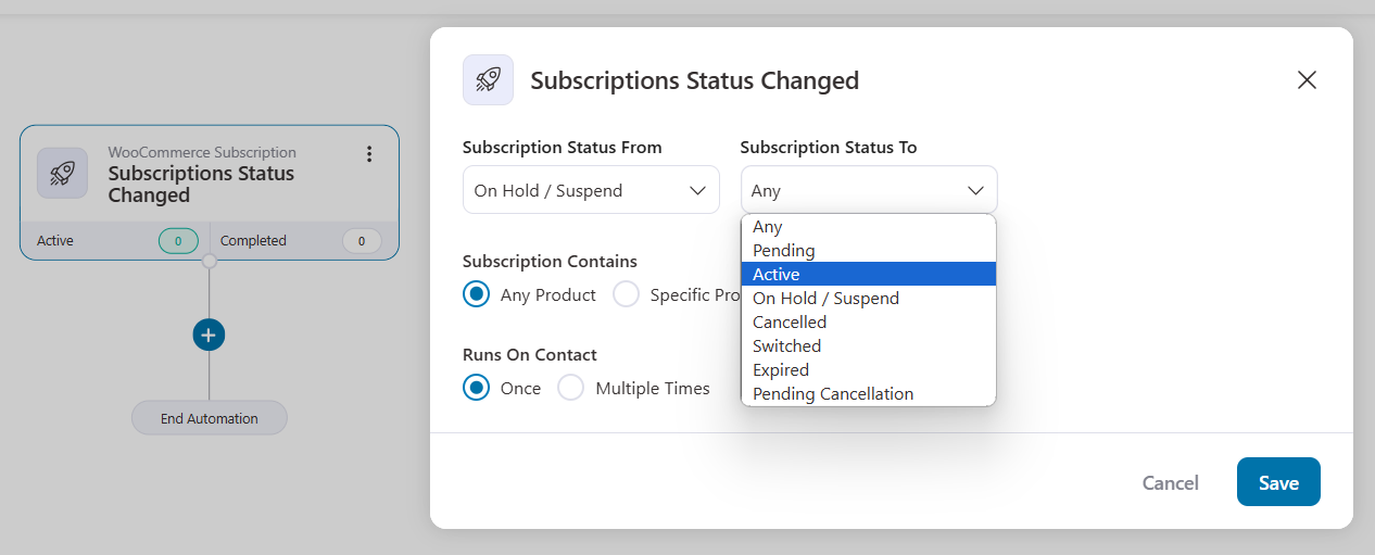 Send woocommerce subscription emails when the subscription event statuses change