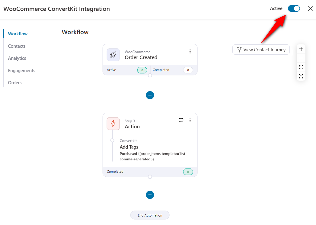 Activate the WooCommerce ConvertKit integration automation