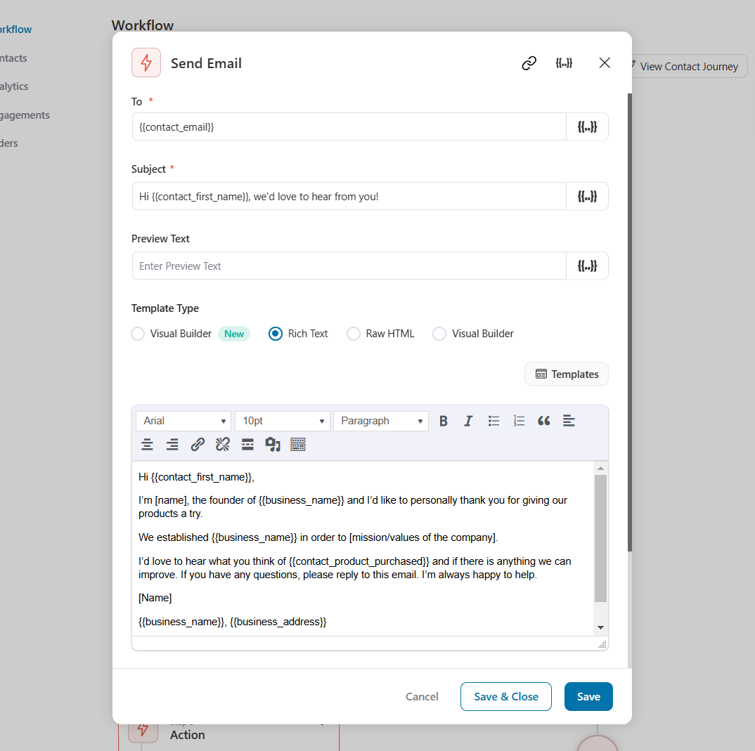Write the woocommerce post purchase email content including the subject line and preview text