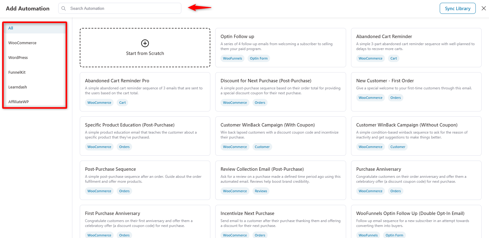 Available options in the automation